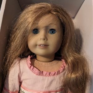 American girl Doll with larger lot of clothing, shoes and accessories book box